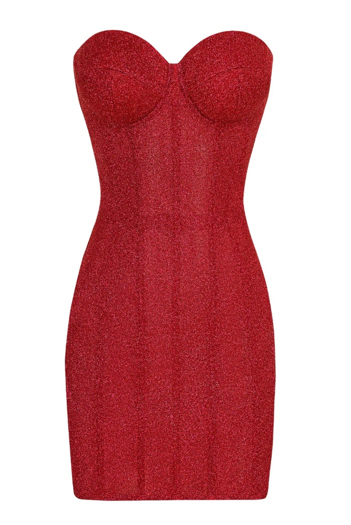 Corset Strapless Mini Dress with Lace-up Back in Red