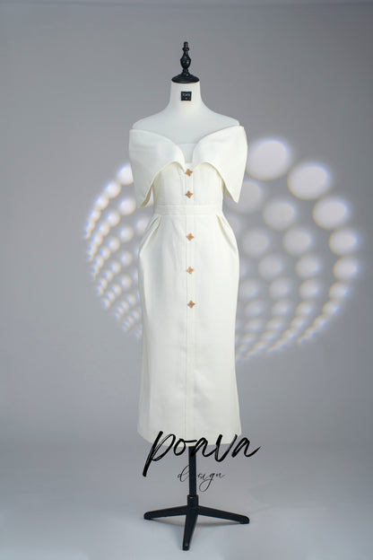 off shoulder midi dress in white