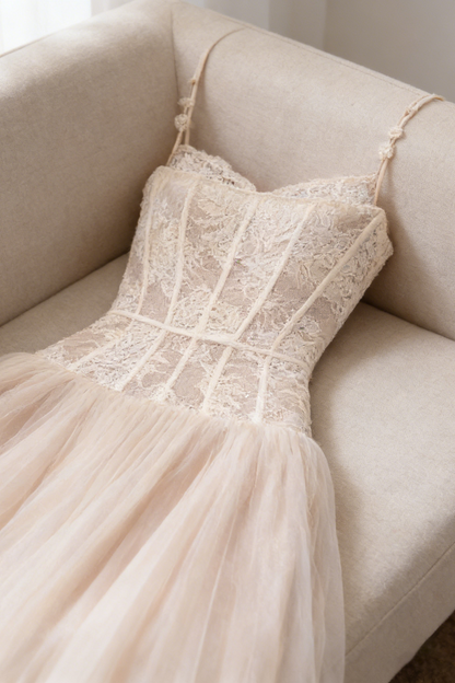Alani Apricot Lace Mermaid Spaghetti Strap Tulle Dress