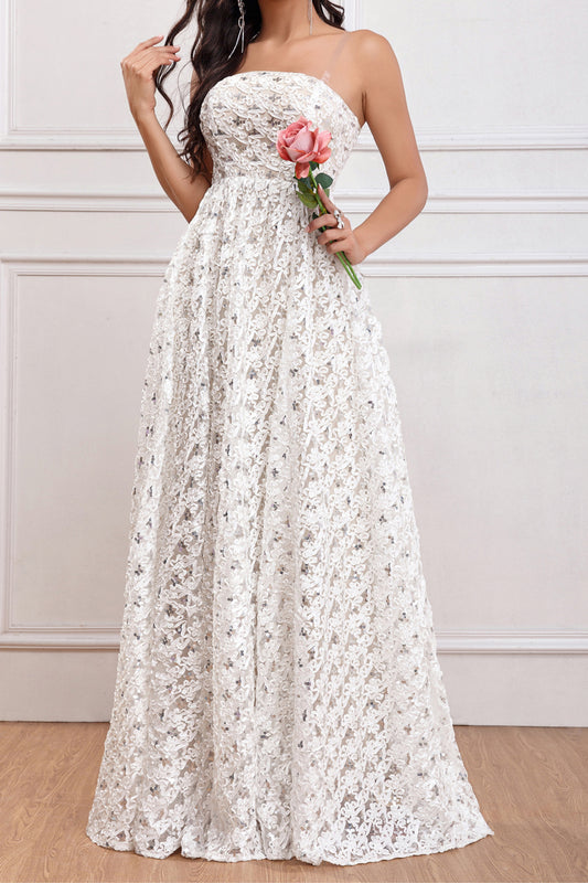 Aura sequin A line maxi dress in white