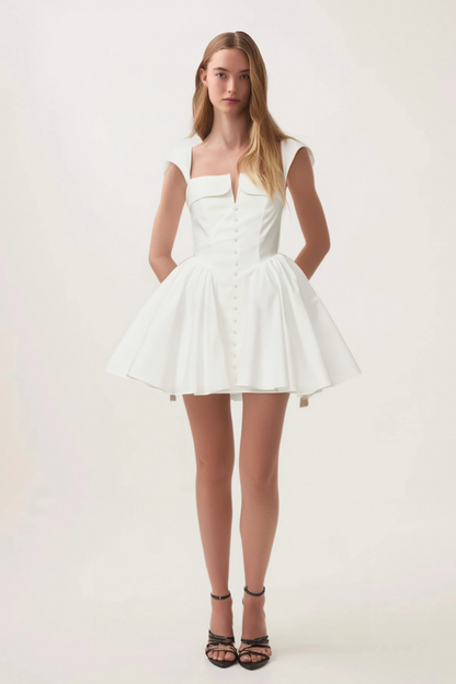 Julie white folded-neck bonded sleeveless mini dress
