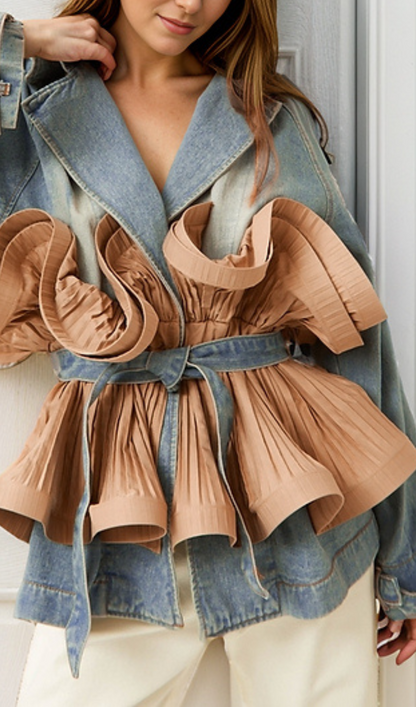 Patchwork Ruffle Denim Tunic Coat