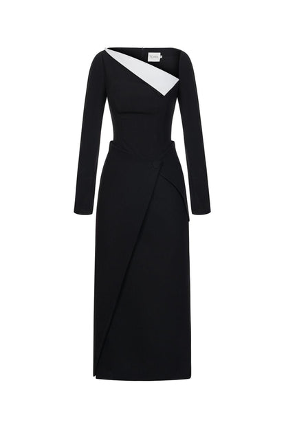 Wendy Sheath Asymmetric Neck Polycotton Midi Dress