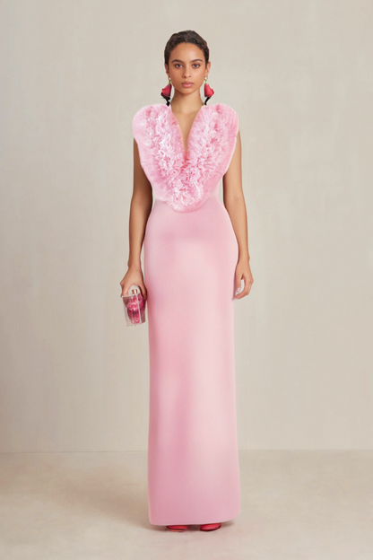 PINK SLEEVELESS FAUX FUR MIDI DRESS