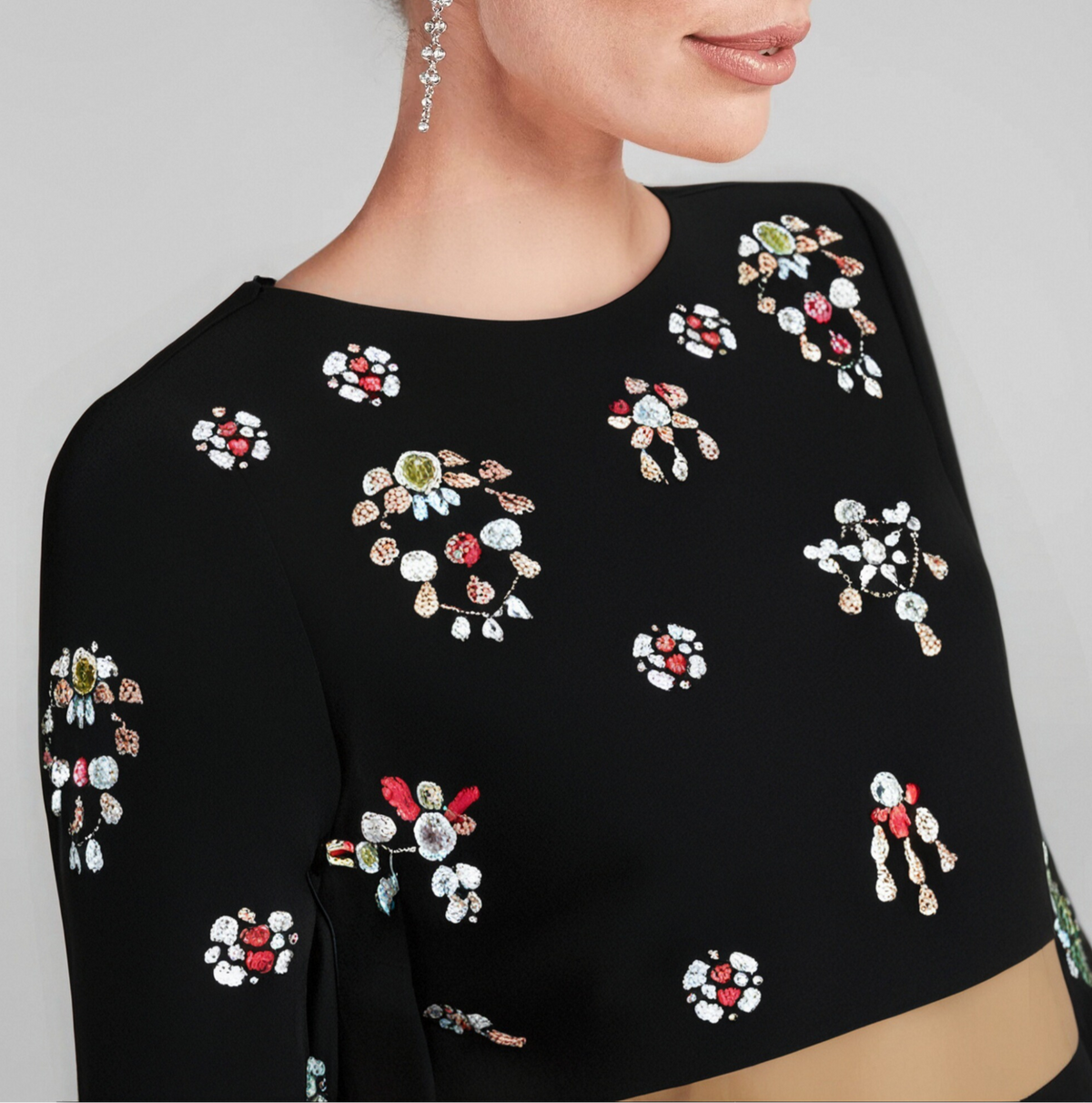 BLACK RHINESTONE EMBELLISHED SKIRT SET