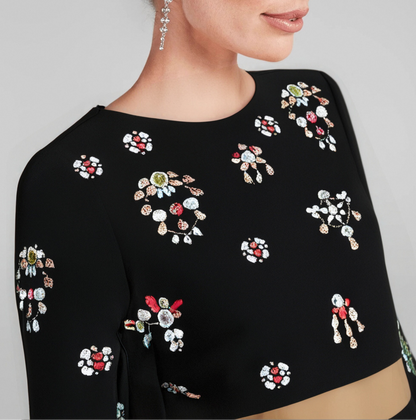 BLACK RHINESTONE EMBELLISHED SKIRT SET