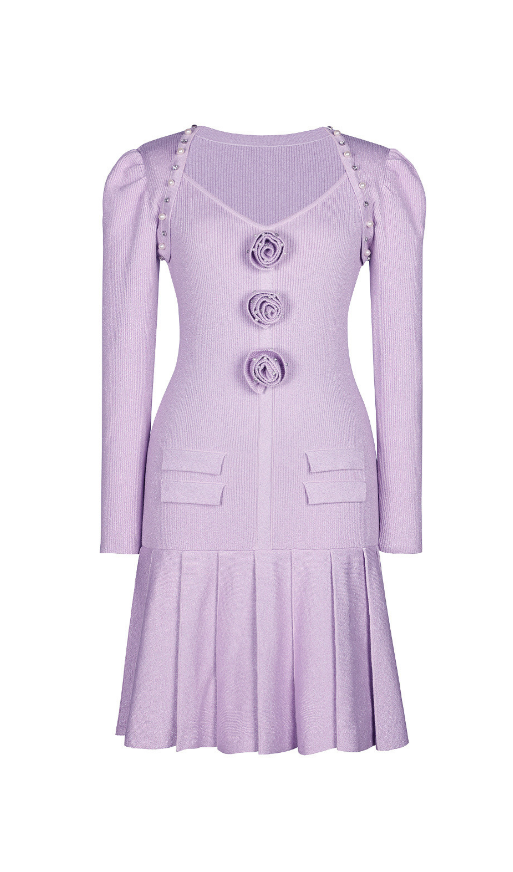 flower knit mini dress in pale purple