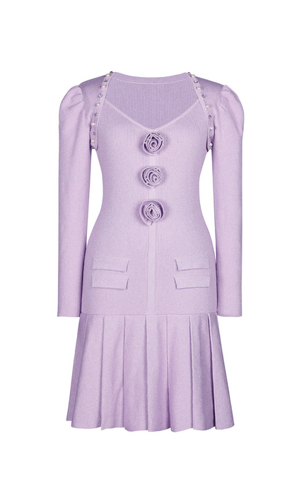 flower knit mini dress in pale purple