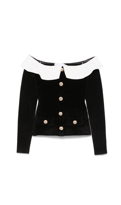 claire chenille knit off shoulder top in black