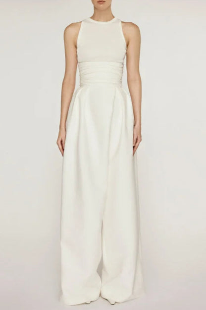 VEST HIGH WAIST WIDE LEG LONG SKIRT SUIT IN WHITE