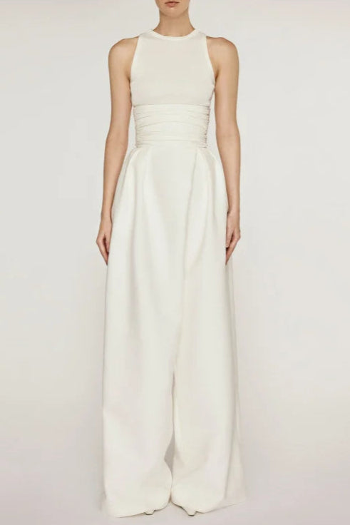 VEST HIGH WAIST WIDE LEG LONG SKIRT SUIT IN WHITE