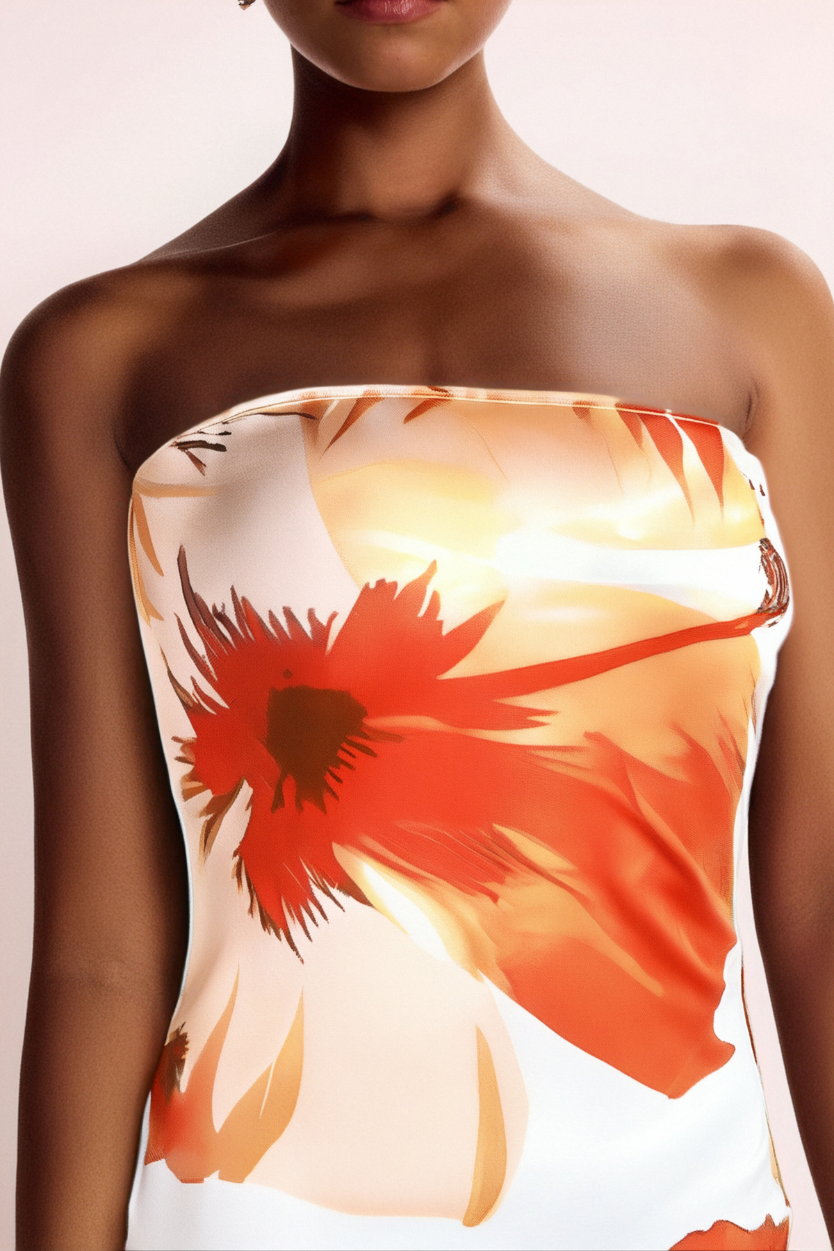 SARRIDES STRAPLESS PRINT MIDI DRESS