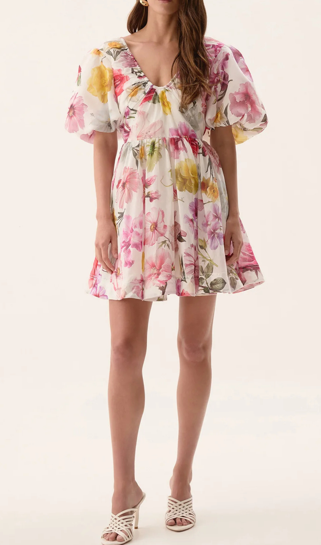 vanessa puff sleeve collage fleur mini dress