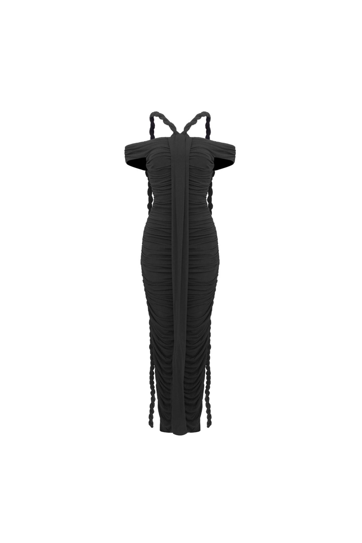 Bandage off shoulder maxi dress in black