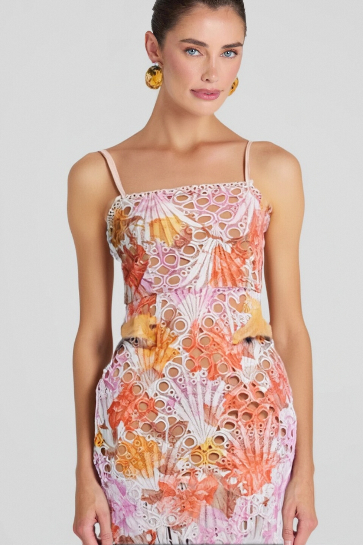 MULTICOLOR EMBROIDERED HOLLOW FRINGE MIDI DRESS