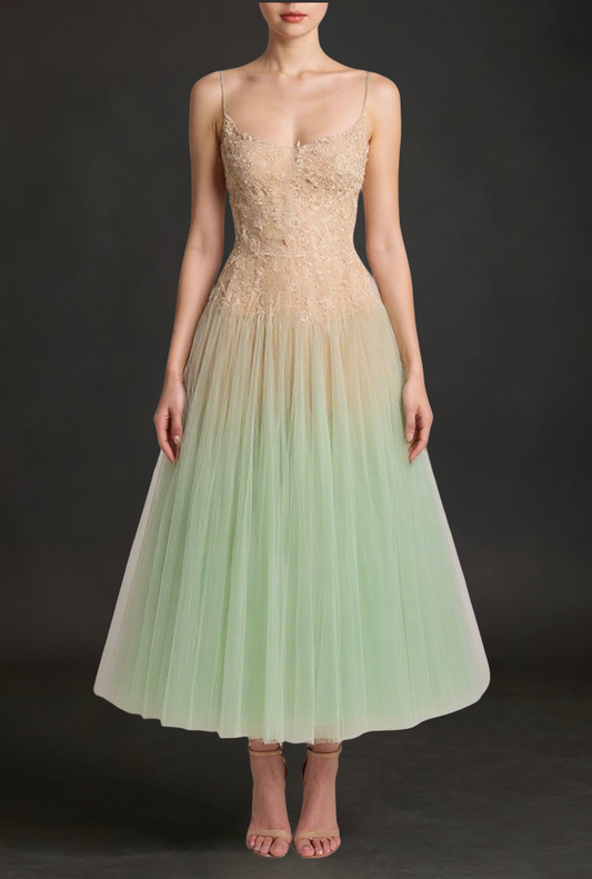 MINT OMBRE LACE MIDI DRESS