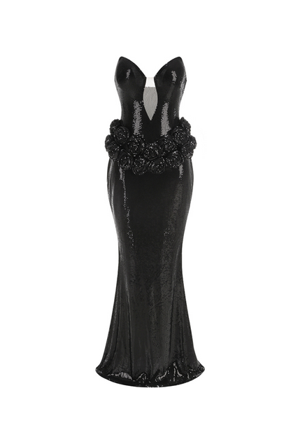 vivien off-shoulder sequin prom maxi dress in black