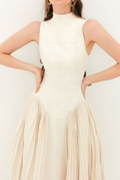 Nude Ruched Midi Dress