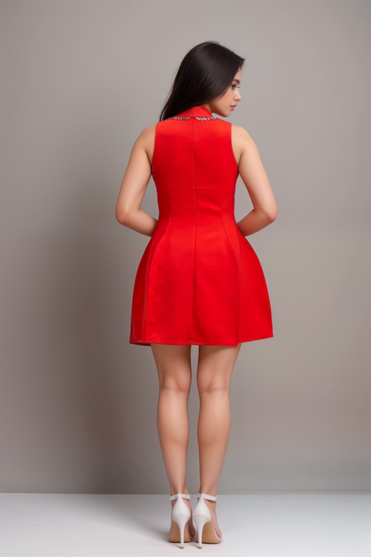 Katie red crystal-embellished puff mini dress