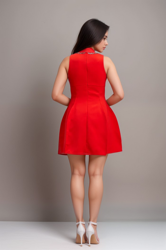 Katie red crystal-embellished puff mini dress