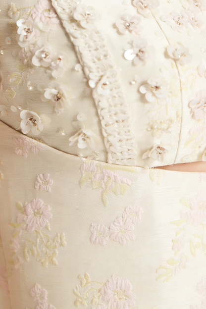 BEADED BROCADE PENCIL MIDI DRESS