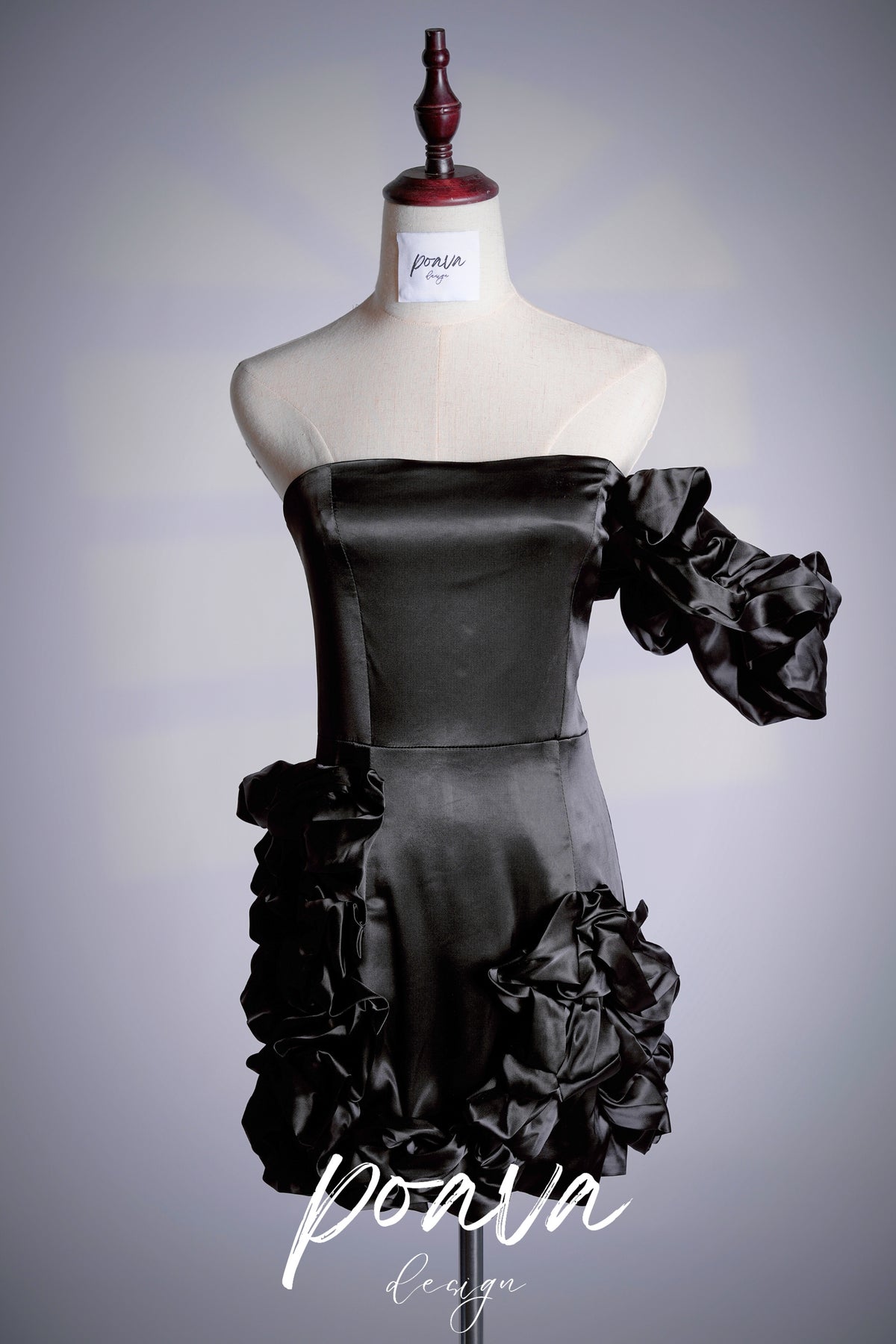 One shoulder mini dress in black
