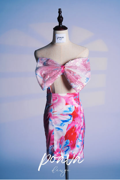 Flower bow mini dress
