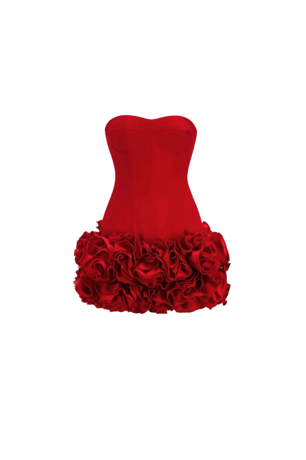 ANGELA RED FLOWER-TRIM EMBELLISHED STRAPLESS MINI DRESS