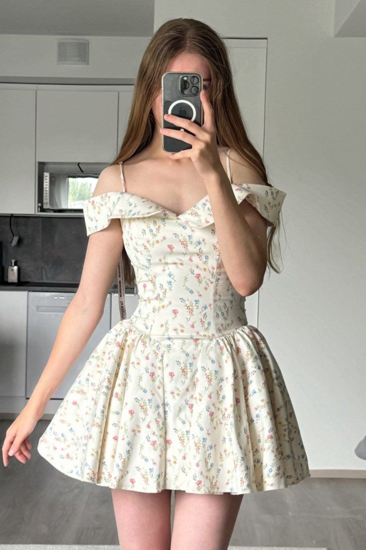 WHITE POSY PRINT CORSET MINI DRESS