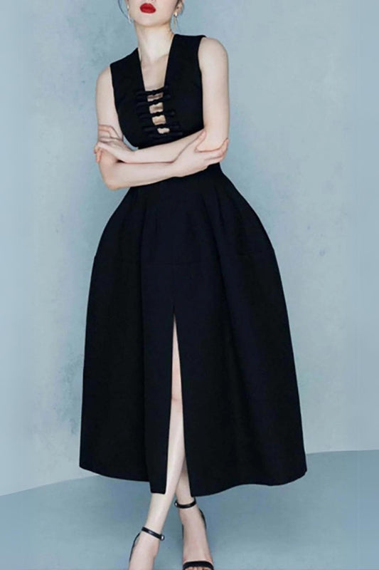 HOLLOW HIGH WAIST A-LINE DRESS