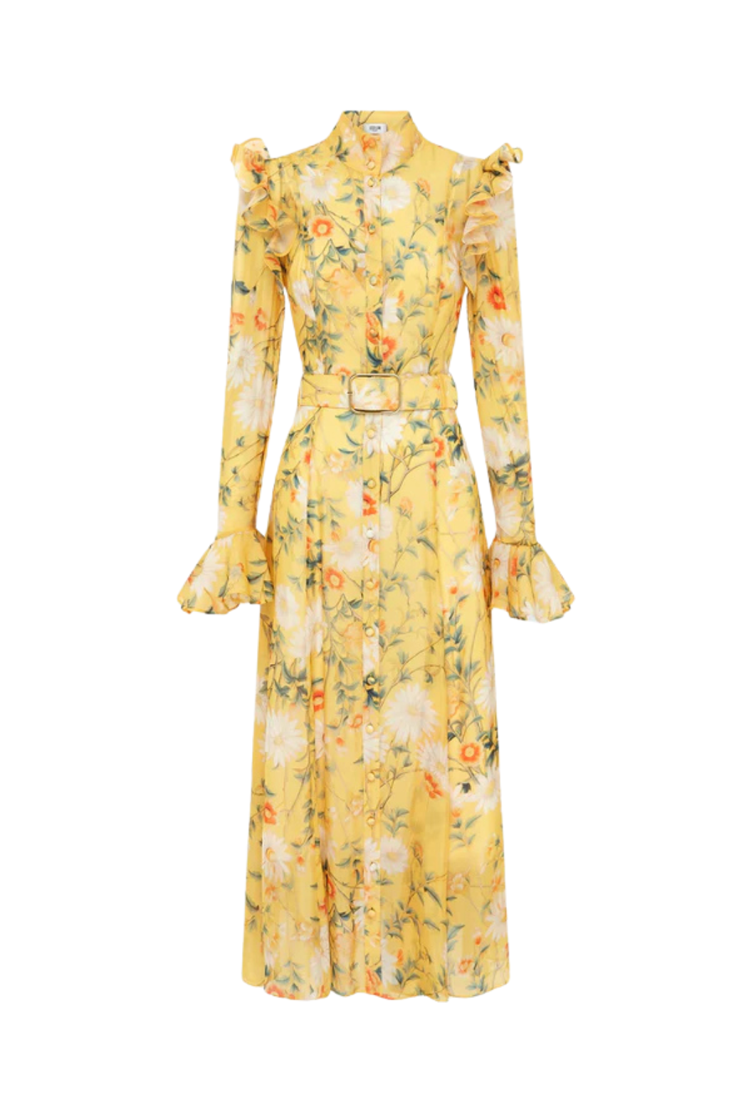 Daisy Print Butterfly Sleeve Midi Dress in yellow