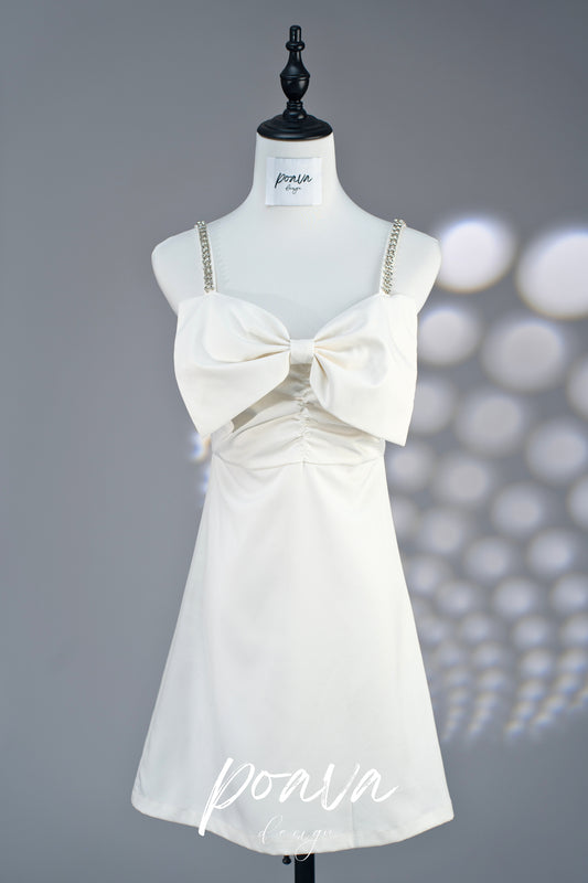 A line White bow mini dress