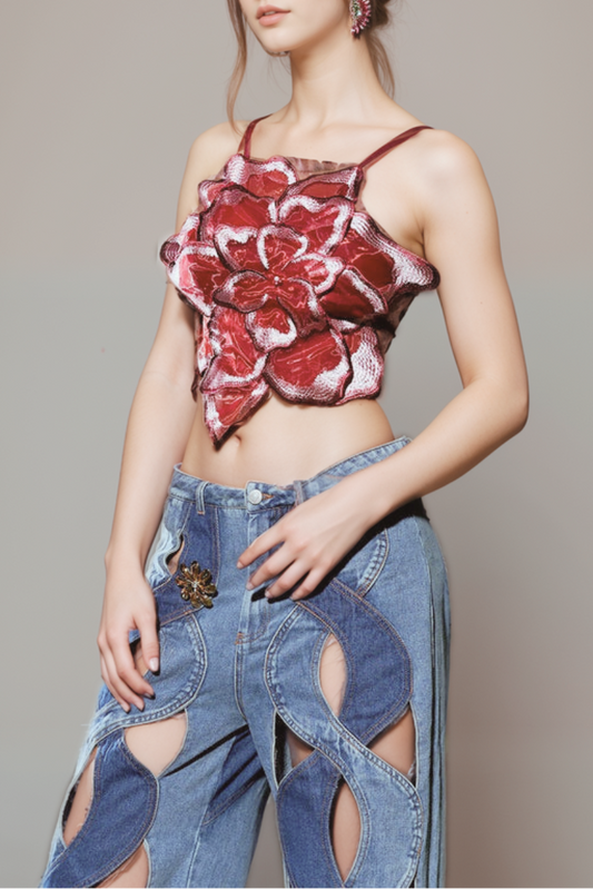 BACKLESS LACE FLOWER TOP