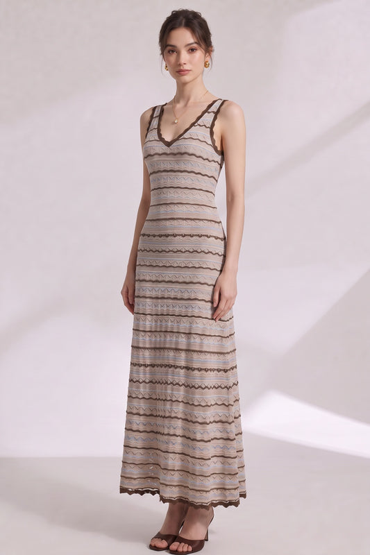 Beige Crochet-Style Knit A-Line Maxi Dress beige crochet-style knit maxi dress - product view 2