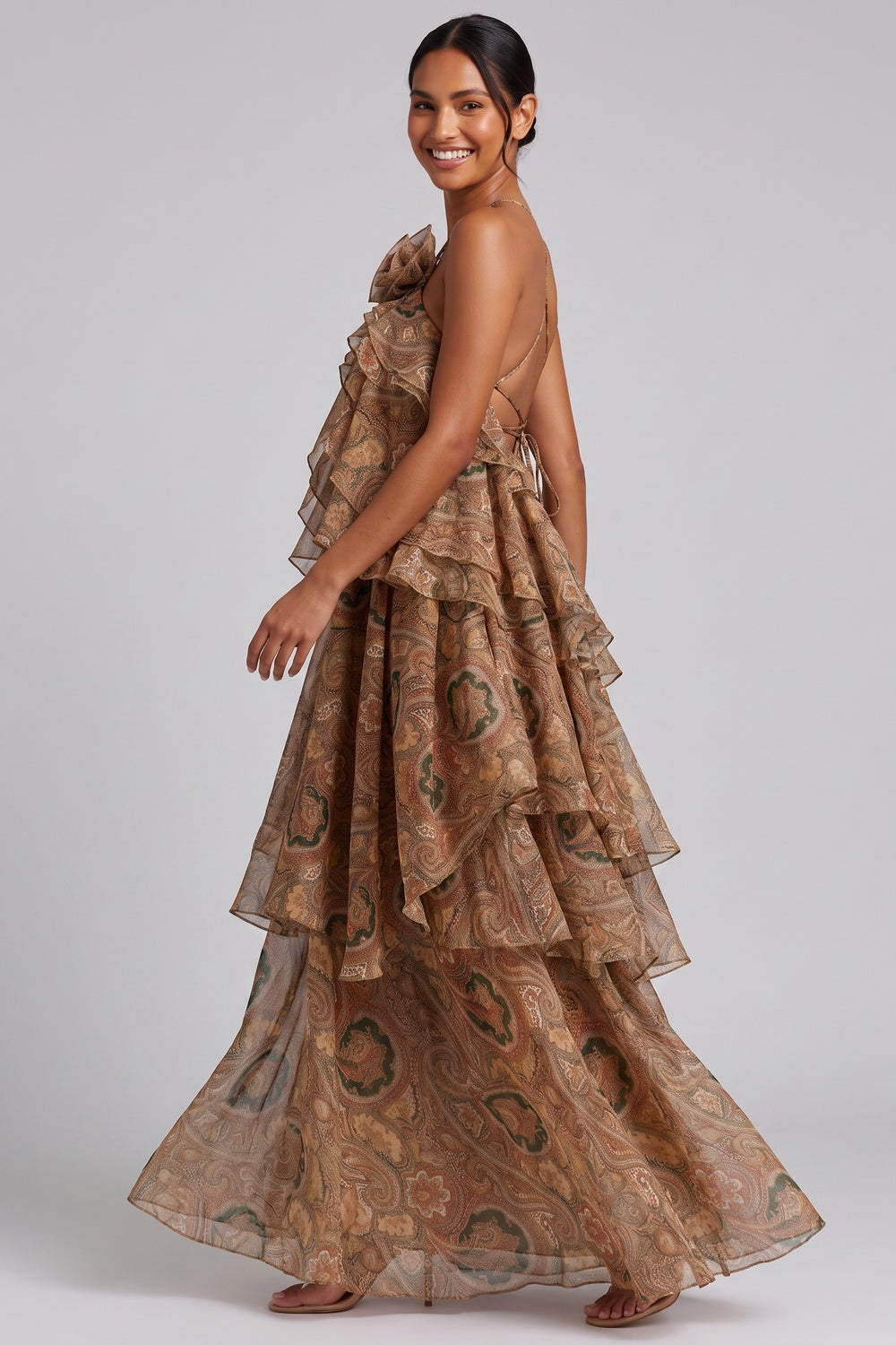 Paisley Ruffle Maxi Dress Premium Fabric - product view 1