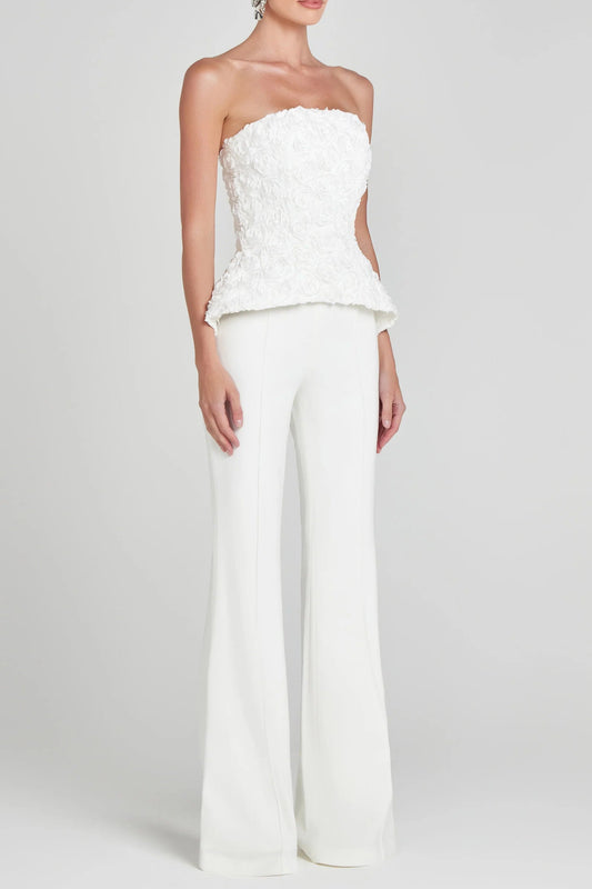 georgia 3d flower top pants set in white