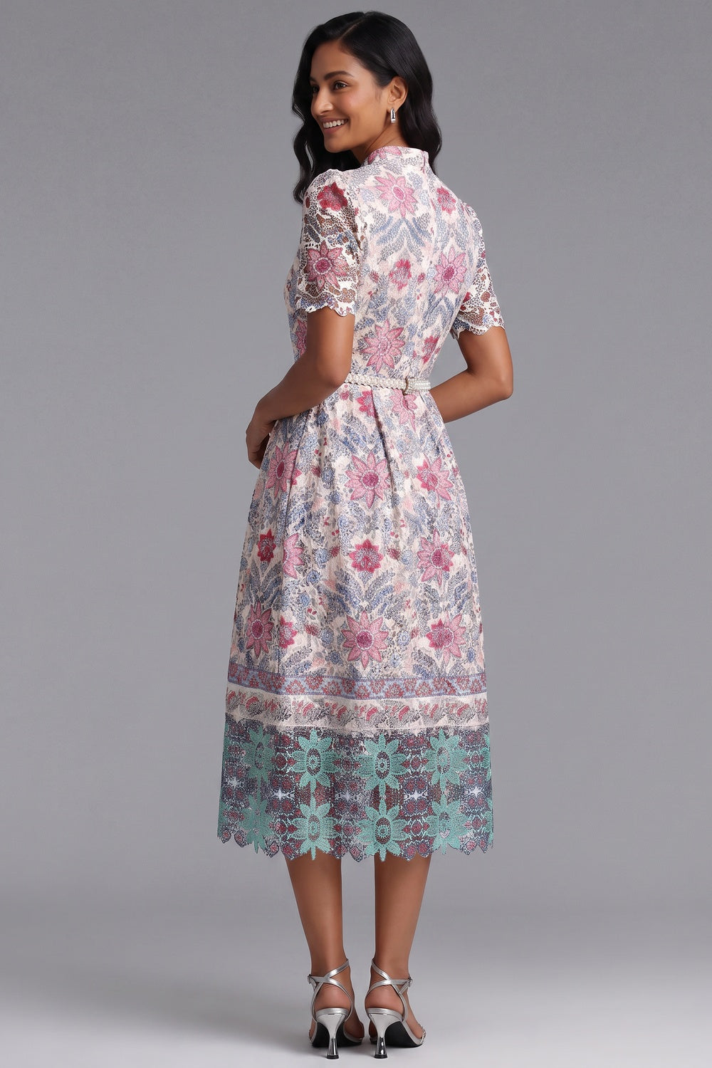 cream guipure lace A-line dress cream, off-white guipure lace dress - product view 3