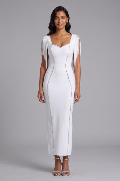 white heavy stretch knit sheath dress white heavy stretch knit dress - product view 1