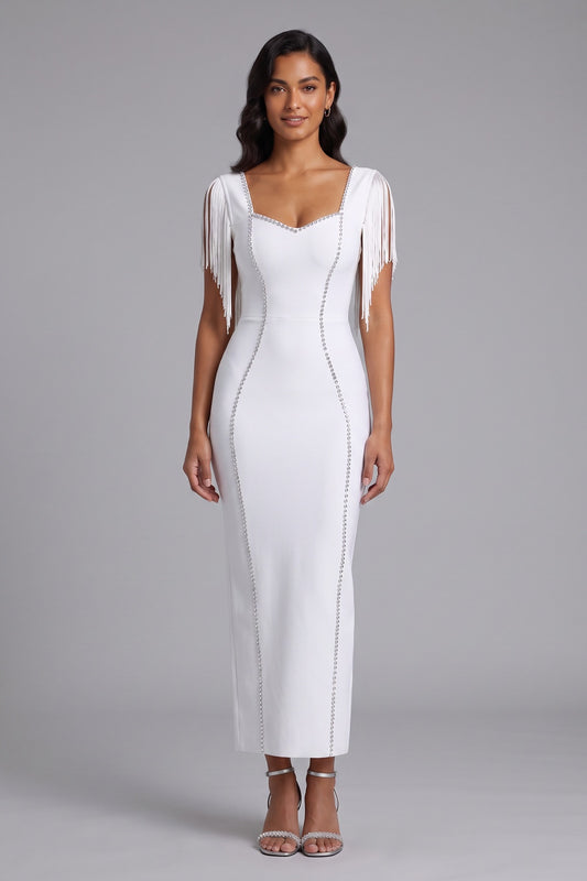 white heavy stretch knit sheath dress white heavy stretch knit dress - product view 1