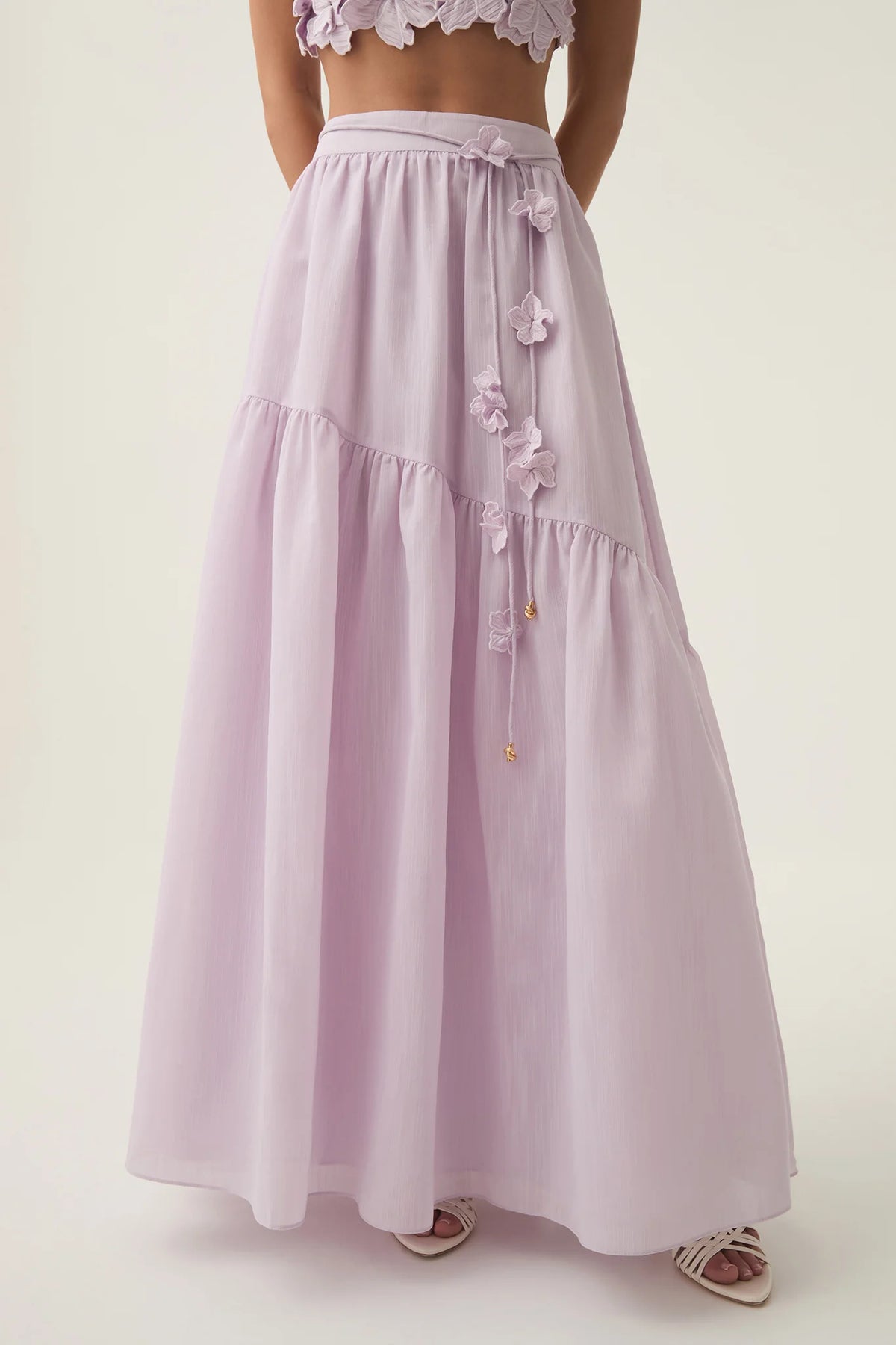 ashley Flower Shell Top Maxi Skirt set in purple