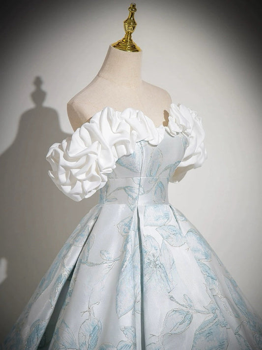 A-Line Off Shoulder Satin Blue Dress