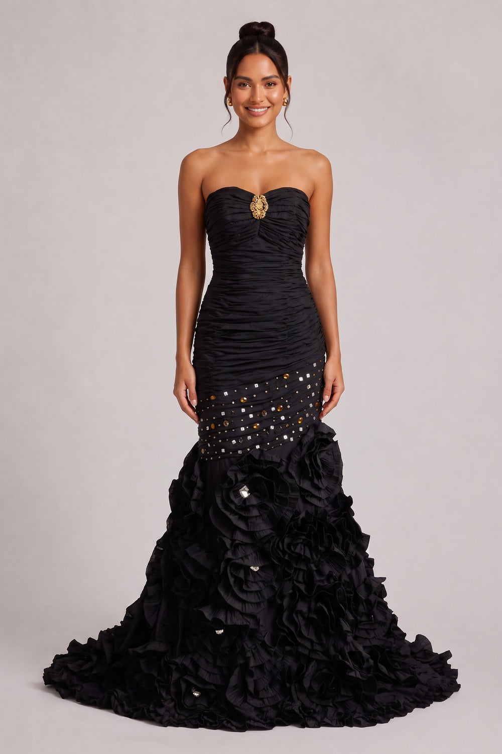 black taffeta mermaid gown black taffeta gown - product view 1