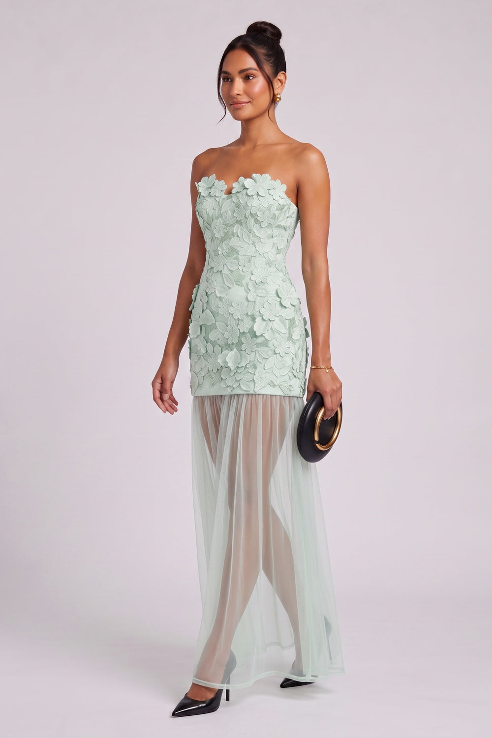 mint green 3D floral lace column dress mint green 3D floral lace dress - product view 4