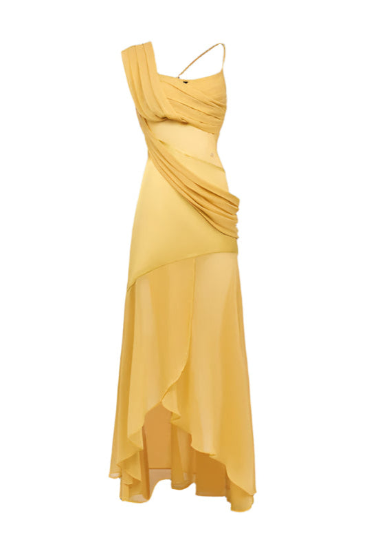 victoria backless Irregular hem maxi dress in yellow