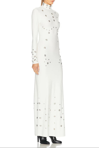clara Embellished stretch-jersey maxi dress in white