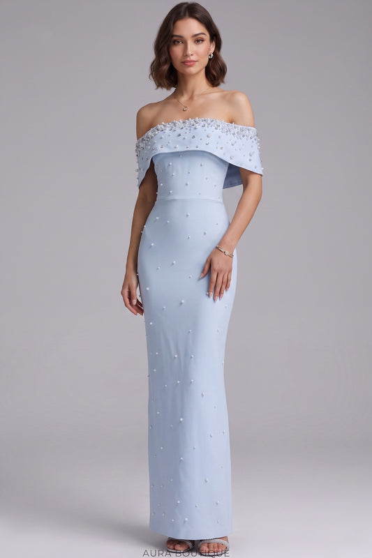 Light Blue Structured Crepe Column Gown with Pearl Embellishments light blue structured crepe gown - product view 2