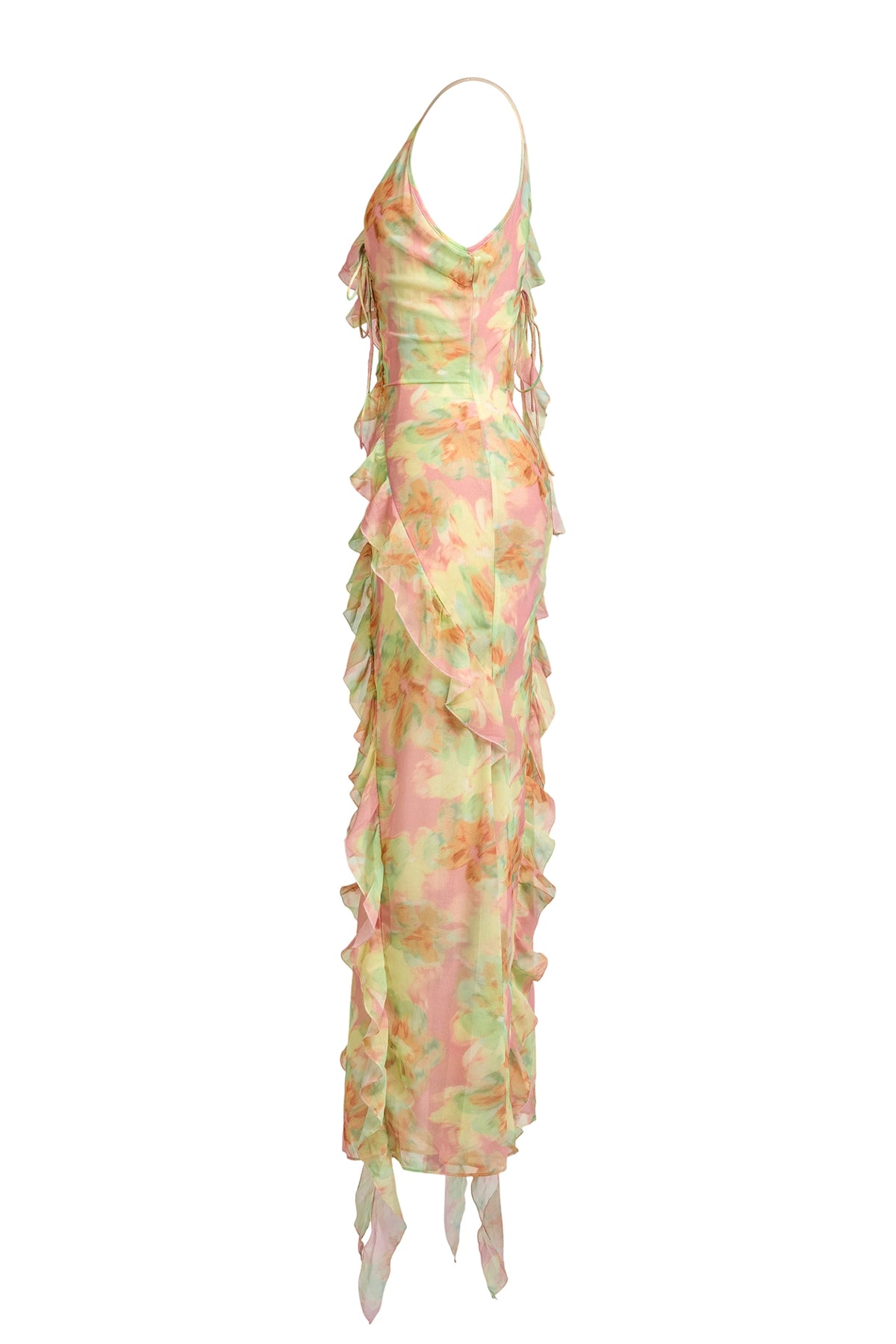jessie Tie Dye v-neck Ruffle Tie-Up Midi Dress - green