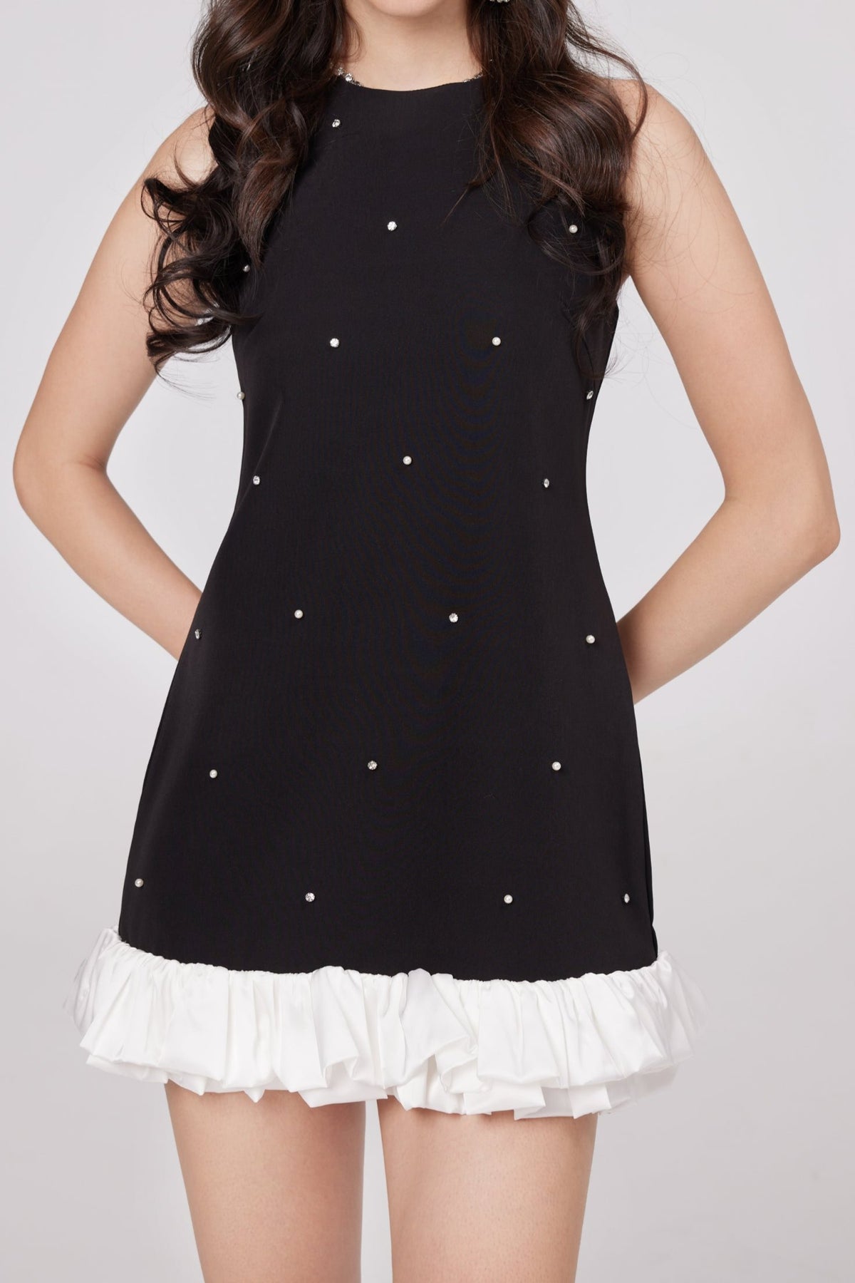 off shoulder mini dress in black