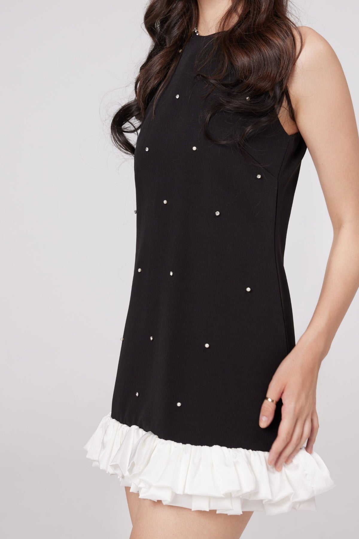 off shoulder mini dress in black