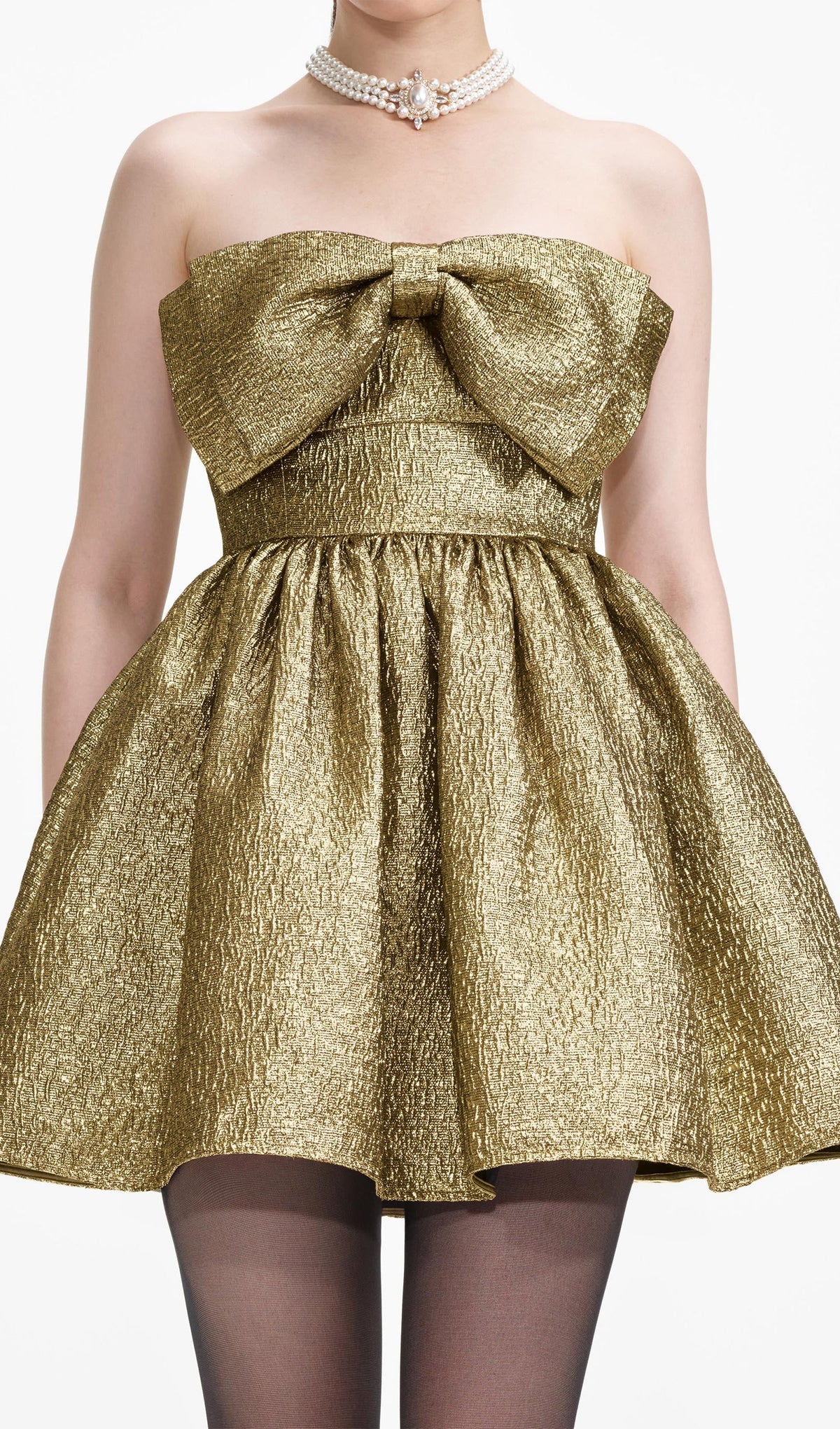 Gold Metallic Jacquard Mini Dress